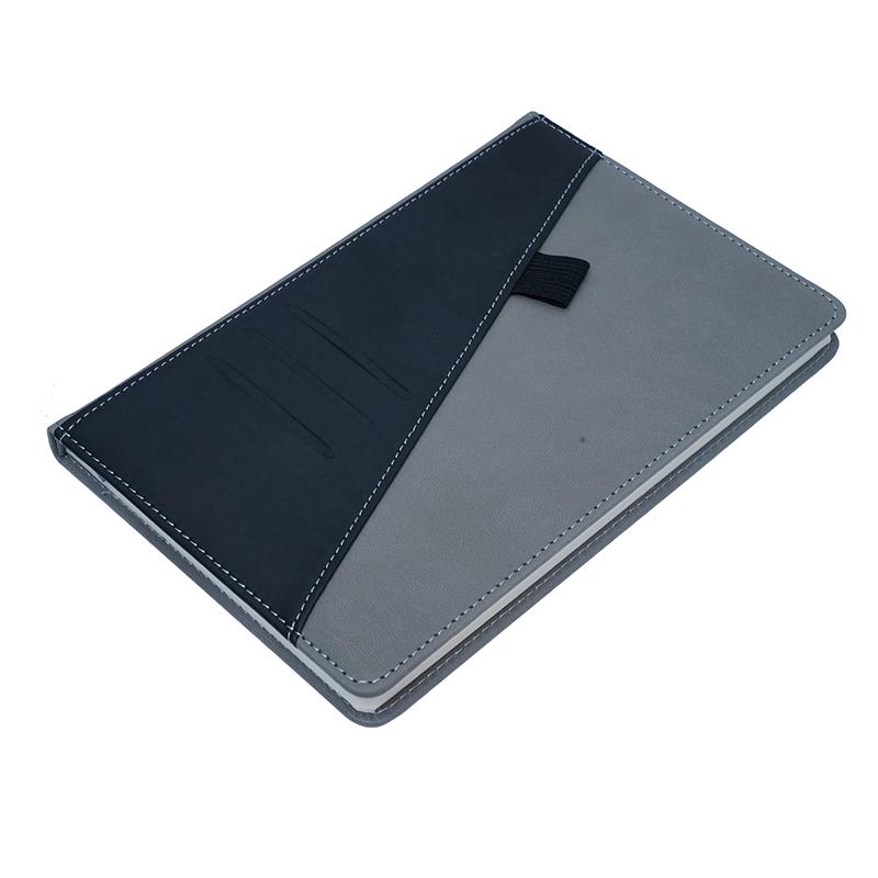 Customised Gray & Black - Pu Leather Notebook With Pen Holder